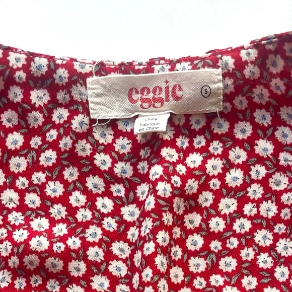 Eggie Red Floral Puff Sleeve Mini Dress – Small Romantic - Picture 4 of 7